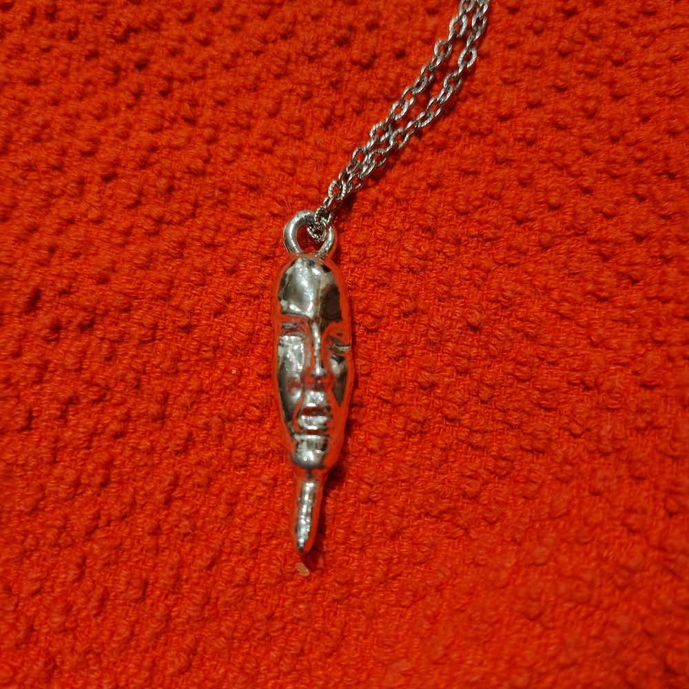 Silver Mask Crescent Moon Face Pendant Necklace